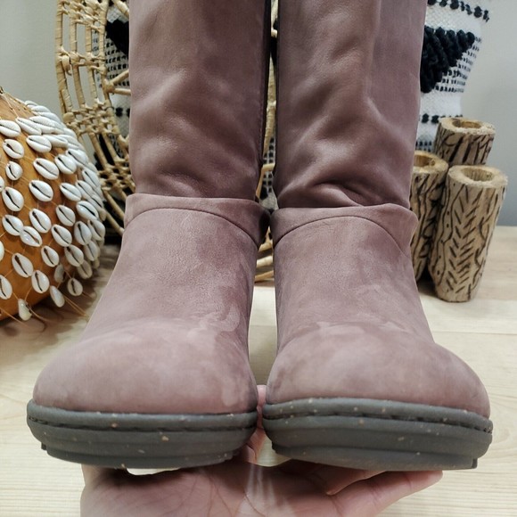 Keen Akita Wedge Slouchy Boots Mid Calf Pull On Mauve Leather Women's 10/40.5 - Picture 3 of 16